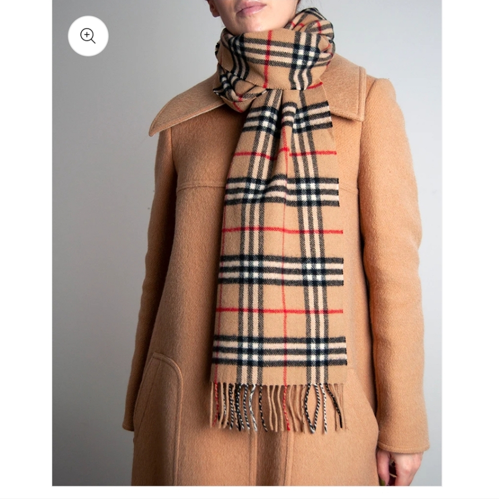 Burberrys Striped Tan Cashmere Scarf - Picture 3 of 5